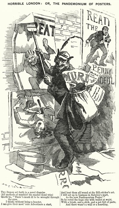 Punch rajzfilm: Borzalmas London: avagy, Plakátok Pandemonium - London Hasfelmetsző Jack gyilkosságai idején (metszet) alkotó: English School