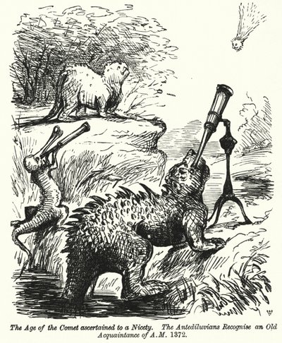 Punch rajzfilm: dinoszauruszok üstököst néznek (metszet) alkotó: English School