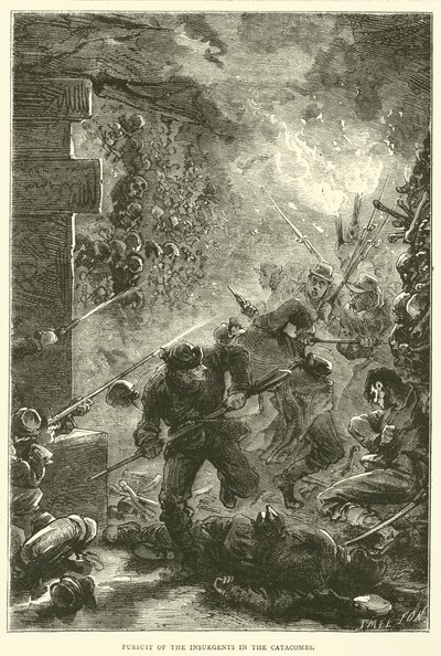 A felkelők üldözése a katakombákban, 1871. május alkotó: English School