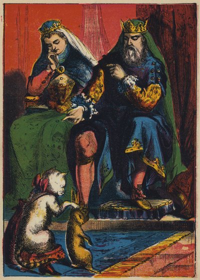 Kandúr megajándékozza a királyt (színes litográfia) alkotó: English School