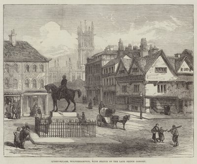 Queen-Square, Wolverhampton, a néhai Prince Consort szobrával (metszet) alkotó: English School