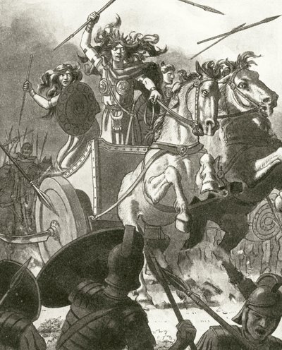 Boadicea királynő a szekerén (litho) alkotó: English School