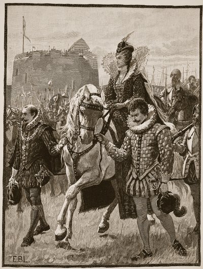 Erzsébet királynő Tilburyben, illusztráció a Cassells Illustrated History of Englandből (szépia fotó) alkotó: English School