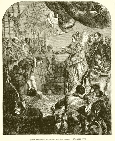 Erzsébet királynő lovaggá ütötte Francis Drake-et alkotó: English School