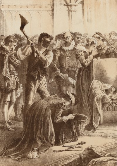 Mária királynő, "Lefejezve Fotheringayban" (litográfia) alkotó: English School