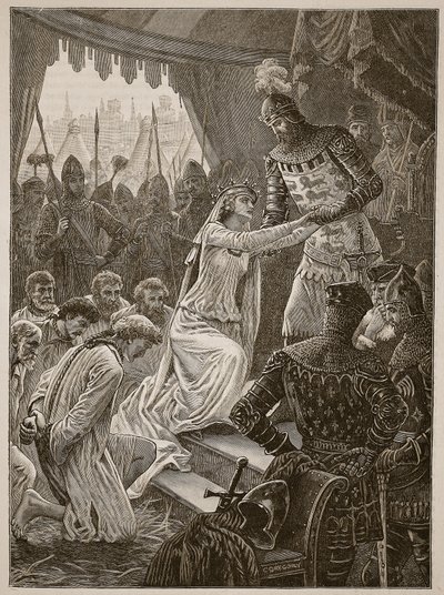 Philippa királynő közbenjár a calais-i polgárokért, a Cassells Illustrated History of England illusztrációja (szépia fotó) alkotó: English School