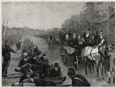 Viktória királynő – Seey ezredes királynője által végzett vizsgálat a Windsor Parkban. Illusztráció a grafikához alkotó: English School