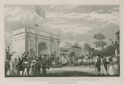 Viktória királynő elhagyja a Buckingham-palotát, 1838. június 28-án alkotó: English School