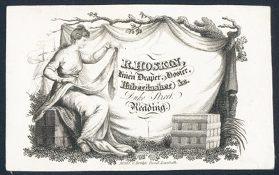 R Hoskin, vászonszövet, harisnya, rövidáru, kereskedelmi kártya alkotó: English School