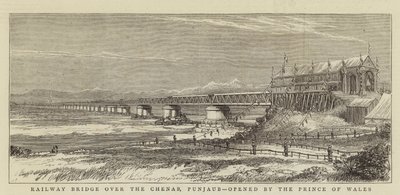 Eisenbahnbrücke über den Chenab, Punjaub, eröffnet vom Prinzen von Wales von English School