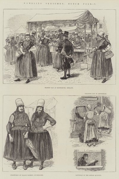 Tomboló vázlatok, holland népi (metszet) alkotó: English School