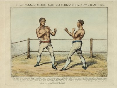 Randall, az ír legény és Belasco, a zsidó bajnok, Williams metszete (színes rézkarc) alkotó: English School