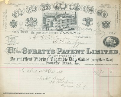 Nyugta a Dr Spratts Patent Limited részére alkotó: English School