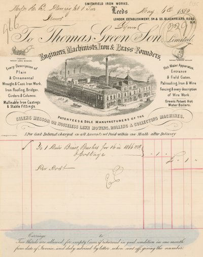 Thomas Green & Son Limited nyugta alkotó: English School