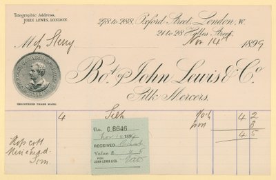 Nyugta a John Lewis & Co.-tól, 1896. november 14 alkotó: English School