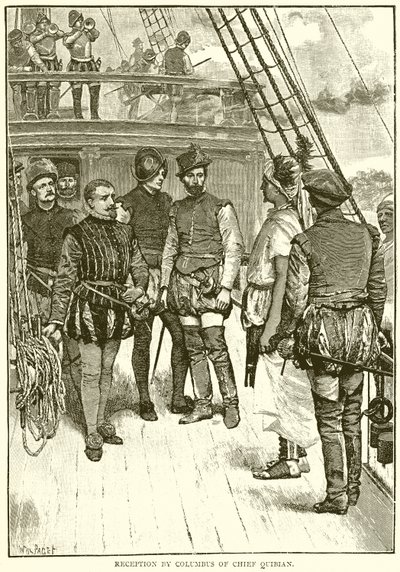 Quibian főnök Columbus fogadása alkotó: English School