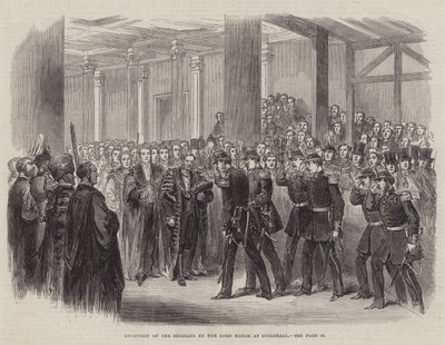 A belgák fogadása a főpolgármester által a Guildhallban (metszet) alkotó: English School