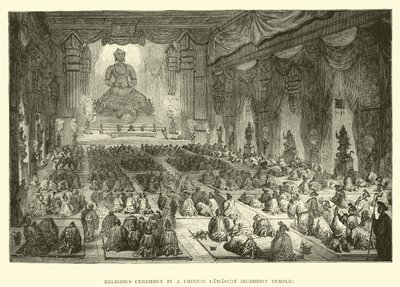 Vallási szertartás a kínai Lamaseryben, a buddhista templomban alkotó: English School