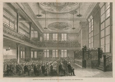 A londoni Exeter Hall újranyitása a Young Mens Christian Association által alkotó: English School