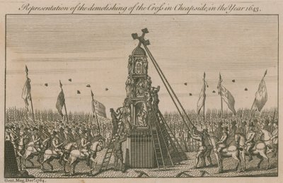 A Cheapside-i kereszt lerombolásának ábrázolása 1643-ban alkotó: English School