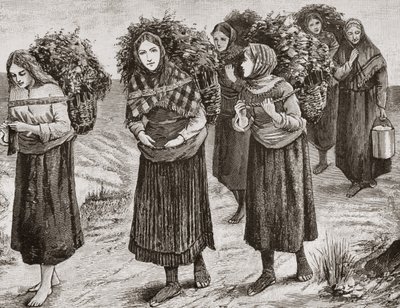 Visszatérés a Shielingből, a Hebridákról 1880 körül, a Religious Tract Society által 1886-ban kiadott „Scottish Pictures”-ből alkotó: English School