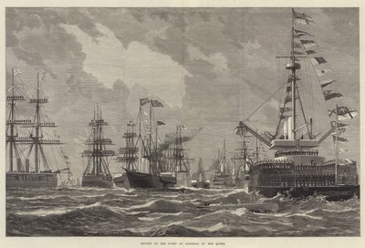 A királynő áttekintése a Spithead-i flottáról (metszet) alkotó: English School