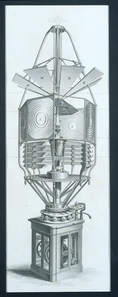 Forgó dioptriás készülék világítótoronyhoz, Charles Tomlinson által szerkesztett Cyclopaedia of Useful Arts & Manufactures kiadványból, 1880-as évek körül alkotó: English School