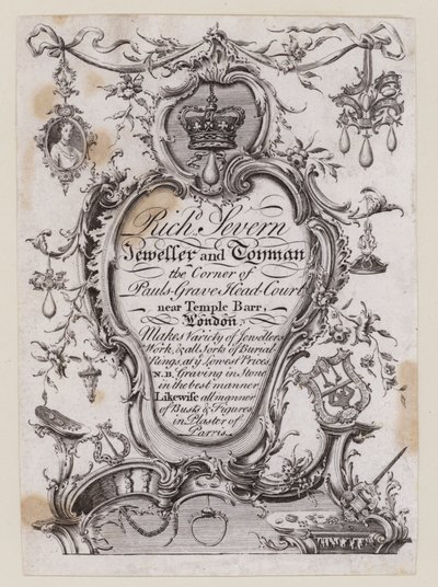 Richard Severn, ékszerész és játékkereskedő, Temple Bar, London, névjegykártya alkotó: English School