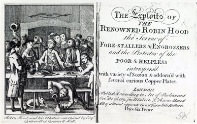 Robin Hood és édesanyja Esq Gamnell szórakoztatta a Gamnell Hallban, az 1769-ben megjelent „A híres Robin Hood hőstettei” előlapja (nyomtatott) alkotó: English School