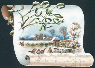 Robins a folyópart mellett, újévi kártya alkotó: English School