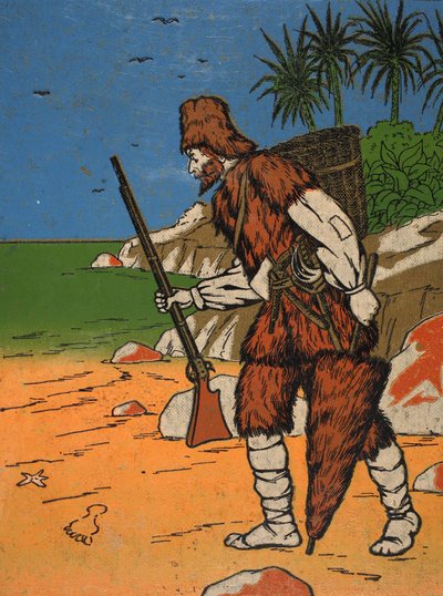 Robinson Crusoe, illusztráció a The Story of Robinson Crusoe-ból: Adaptáció gyerekeknek Defoes nyelvét követve, pub. Griffith Farran Browne & Co. Limited, London alkotó: English School
