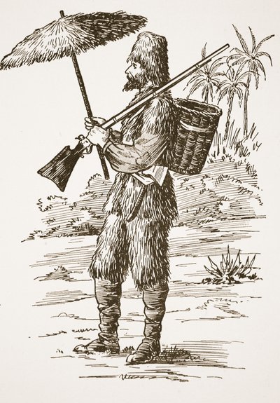 Robinson Crusoe, illusztráció a The Story of Robinson Crusoe-ból: Adaptáció gyerekeknek Defoes nyelvét követve, pub. Griffith Farran Browne & Co. Limited, London alkotó: English School