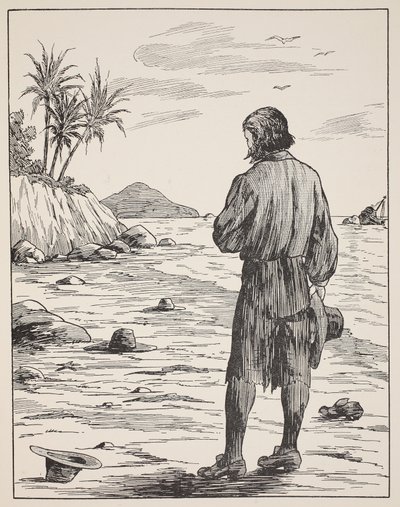 Robinson Crusoe a szigetén, illusztráció a The Story of Robinson Crusoe-ból: Adaptáció gyerekeknek Defoes nyelvét követve, pub. Griffith Farran Browne & Co. Limited, London alkotó: English School
