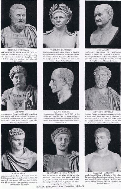 Római császárok, akik meglátogatták Nagy-Britanniát, illusztráció a Hutchinsons History of the Nations című könyvéből, 1910 körül alkotó: English School