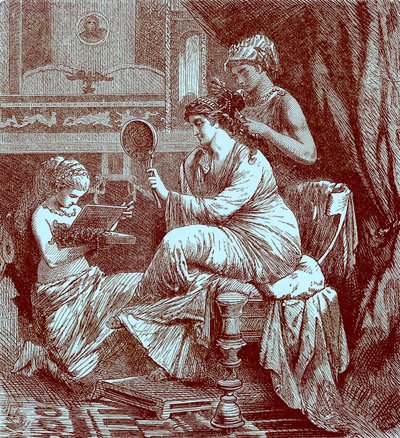 Római hölgy a vécéjénél, illusztráció a The Illustrated History of the Worldből, 1880 körül (digitálisan javított kép) alkotó: English School