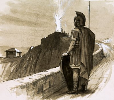 Római katona őrzi a határfalat alkotó: English School