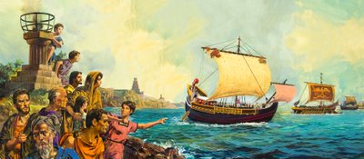 A római katonák a hajó fedélzetén hagyják el Nagy-Britanniát alkotó: English School