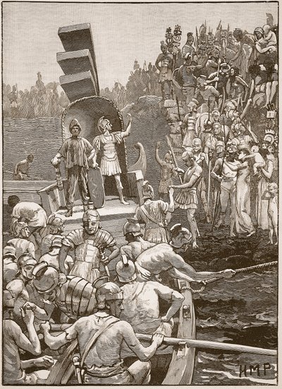 Római katonák elhagyják Nagy-Britanniát, illusztráció a Cassells Illustrated History of Englandből (szépia fotó) alkotó: English School