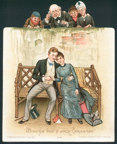 Romantikus pár ülve nézik, karácsonyi üdvözlőlap alkotó: English School