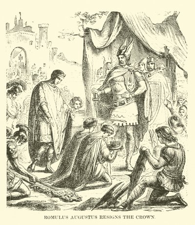 Romulus Augustus lemond a koronáról alkotó: English School