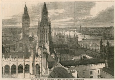 A Parlament háztetői a Victoria-toronyból nézve alkotó: English School