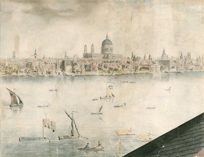 Tetőtéri kilátás a Szent Pál-székesegyházra, Londonra és a Temzére alkotó: English School