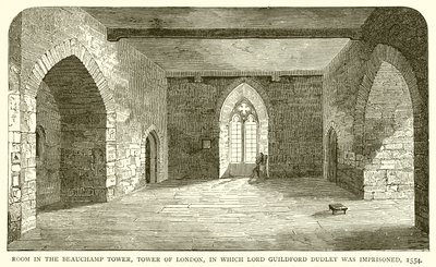 A londoni Tower Beauchamp-toronyának szobája, amelyben Lord Guildford Dudley-t bebörtönözték, 1554 alkotó: English School