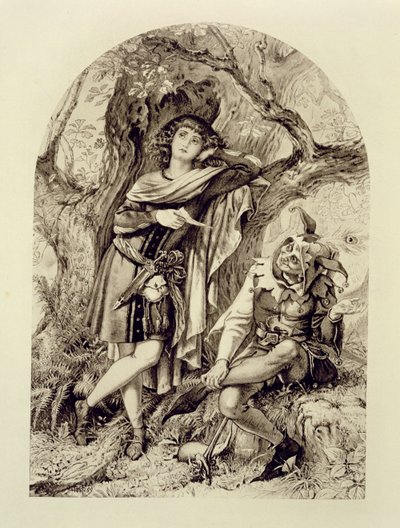 Rosalind és Touchstone, III. felvonás 2. jelenet, Ahogy tetszik, William Shakespeare (1564-1616) alkotó: English School