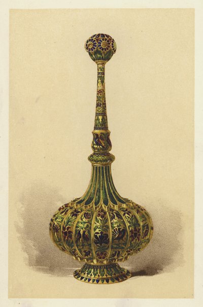 Rózsavizes palack, vagy locsoló, ezüst aranyozott és zománcozott (chromolitho) alkotó: English School