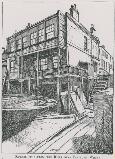 Rotherhithe a Temze folyótól Platform Wharf közelében; Az angyal alkotó: English School