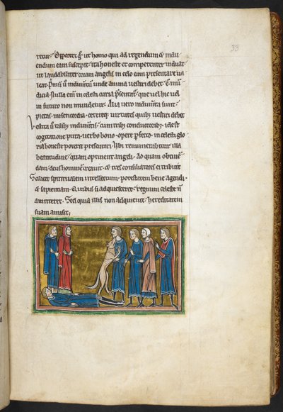 Royal 12 F.XIII, f.33  Dog identifying a murderer.  , from Bestiary (ff. 3-141), Lapidary (ff. 141v-149)  , 2nd quarter of the 13th century (vellum)   1350944   hu       hungarian Successfully Translated  Original: Jimmy Corsini Translat: Jimmy Corsini 122 alkotó: English School