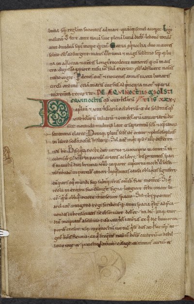 Királyi 13. A.XI, f.59vInitial D.De temporum ratione.Bede a Tiszteletreméltó A számítástechnikával és csillagászattal foglalkozó művek különféle művei.XI. század-XII. alkotó: English School