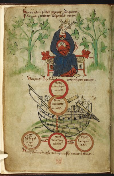 Royal 20 A. II, f.6v I. Henrik király a trónján, gyász, illusztráció Peter de Langtoft „Anglia krónikájából”, 1307-27 körül (vellum) alkotó: English School