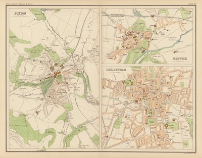 Királyi atlasz, c 1900: Buxton; Warwick; Cheltenham (színes litó) alkotó: English School